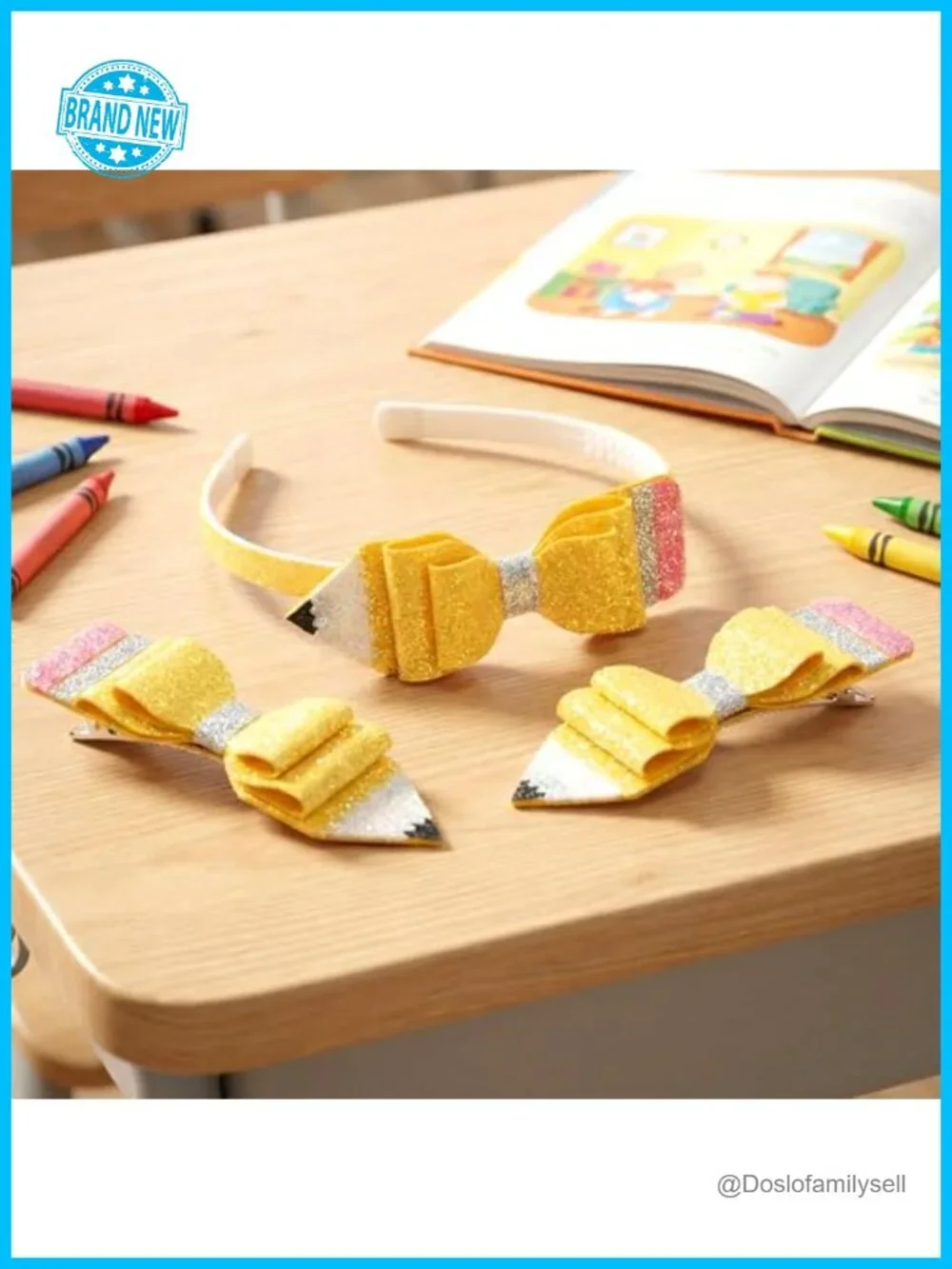 3Pcs Back to School Felt Plastic Steel Pencil Headband Hair Clips Set